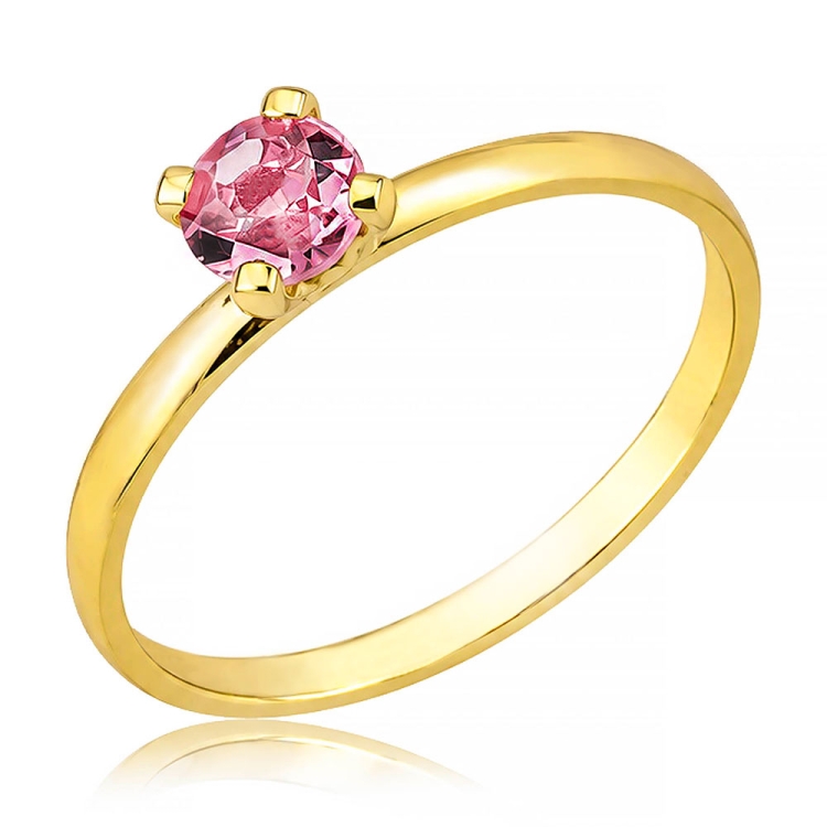 Foto 1 do Produto Anel solitário folheado a ouro com zircônia de 4 mm na cor rosa bebê e chatão de cálice