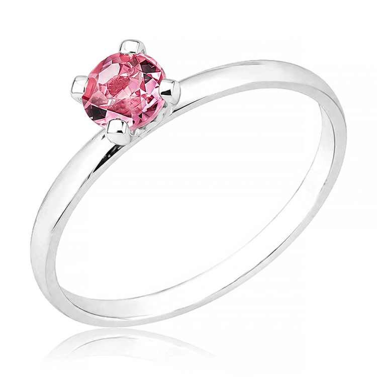 Foto 1 do Produto Anel solitário folheado a prata com zircônia de 4 mm na cor rosa bebê e chatão de cálice