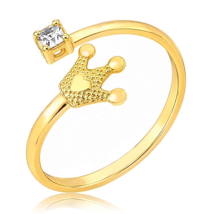 Foto 1 do Produto Anel de falange ajustável folheado a ouro com zircônia e coroa