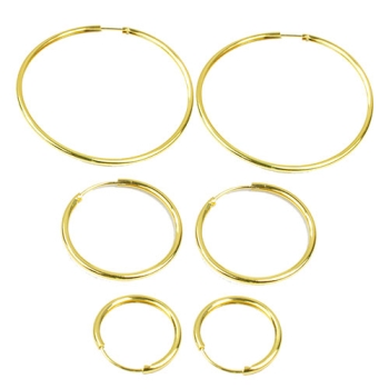 Kit com 3 pares de brincos de argola tubular folheados a ouro