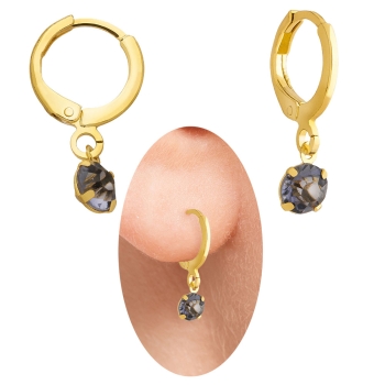 Brinco estilo tranqueta folheado a ouro com strass de 5 mm na cor lilás