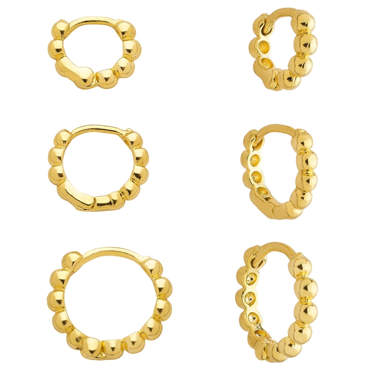 Foto 1 do Produto Kit com 3 pares de brinco de argola folheados a ouro com detalhes em forma de bolinha