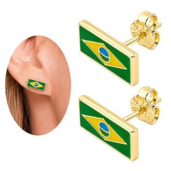 Brinco Bandeira do Brasil folheado a ouro com resina
