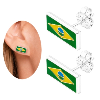 Brinco Bandeira do Brasil folheado a prata com resina