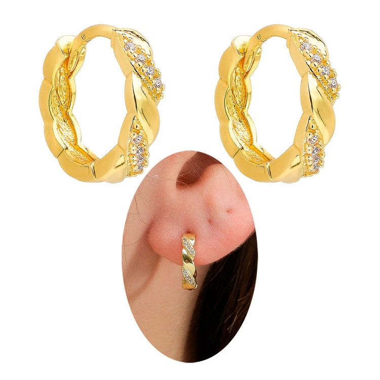 Foto 1 do Produto Brinco de argola articulado folheado a ouro com adornos transversais com micro-zircônias