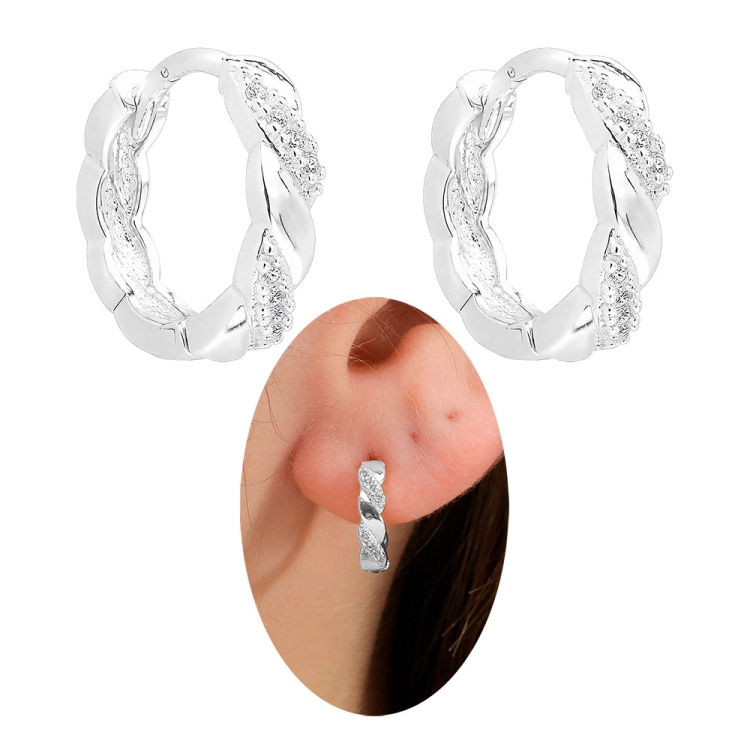 Foto 1 do Produto Brinco de argola articulado folheado a prata com adornos transversais com micro-zircônias