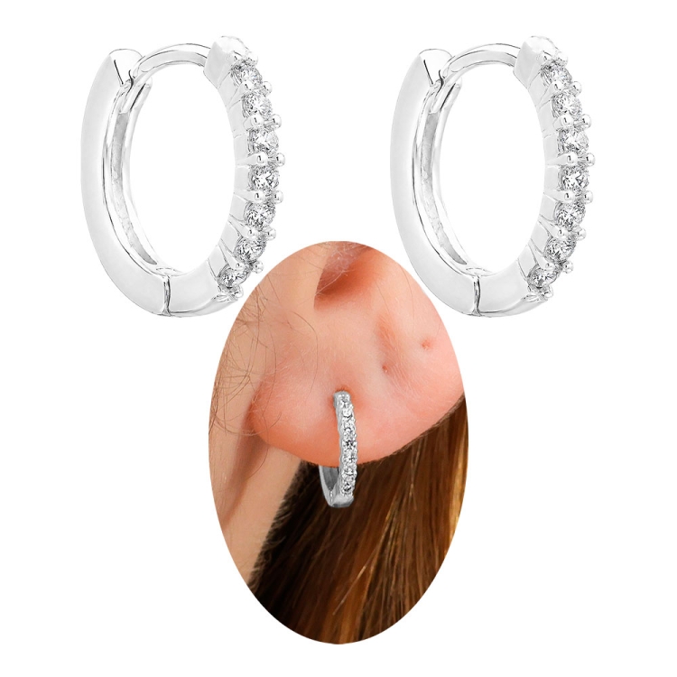 Foto 1 do Produto Brinco de argola articulado folheado a prata contendo fileira com micro-zircônias cravejadas