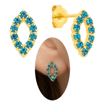 Brinco folheado a ouro com pedras de strass azul turquesa