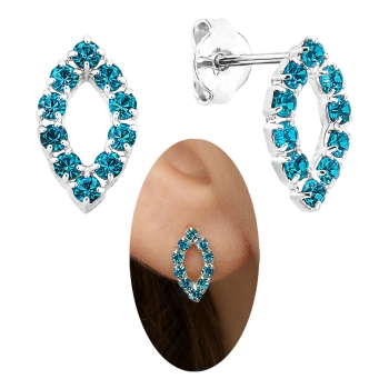 Brinco folheado a prata com pedras de strass azul turquesa