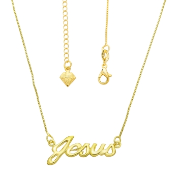 Gargantilha folheada a ouro com corrente veneziana contendo o nome Jesus
