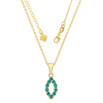 Gargantilha folheada a ouro e pingente com pedras de strass azul turquesa