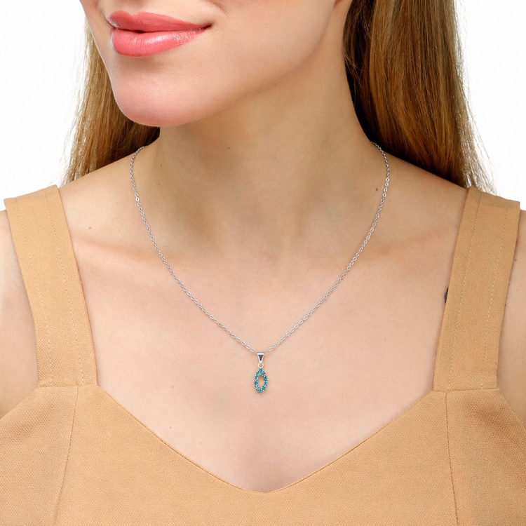 Foto 2 do Produto Gargantilha folheada a prata e pingente com pedras de strass azul turquesa