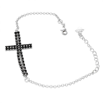 Pulseira folheada a prata com cruz feita de strass