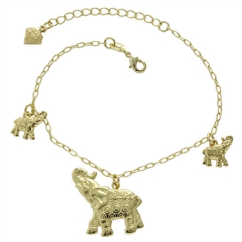 Pulseira folheada a ouro com pingentes em forma de elefante