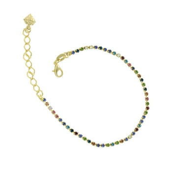 Pulseira folheada a ouro com strass multicolorido