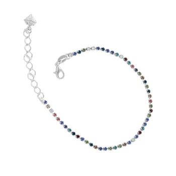 Pulseira folheada a prata com strass multicolorido