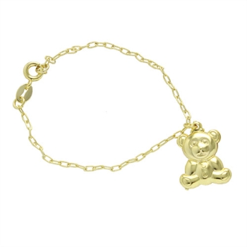 Pulseira infantil folheada a ouro com pingente em forma de urso