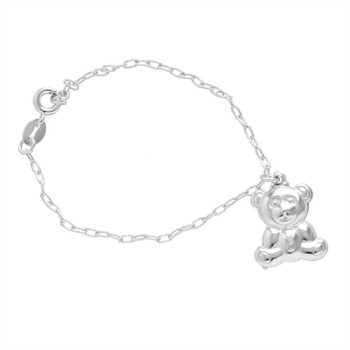 Pulseira infantil folheada a prata com pingente em forma de urso