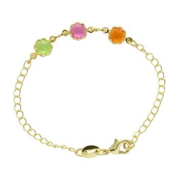 Pulseira infantil folheada a ouro com florezinhas coloridas