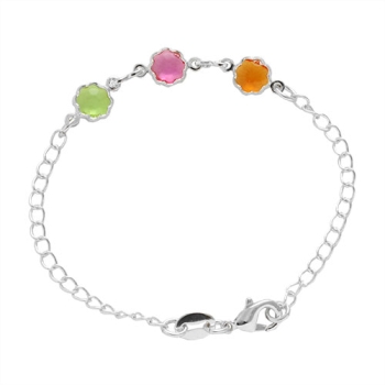 Pulseira infantil folheada a prata com florezinhas coloridas