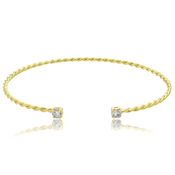 Bracelete fino folheado a ouro com fio trançado e pedras de zircônia