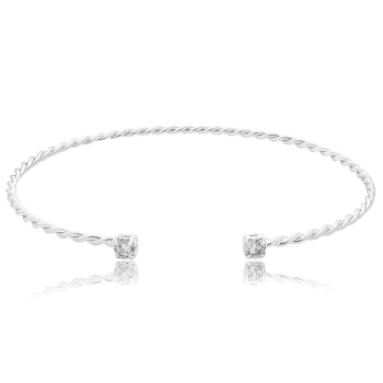 Bracelete fino folheado a prata com fio trançado e pedras de zircônia