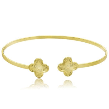Bracelete fino folheado a ouro com fio laminado e adereços em forma de trevo