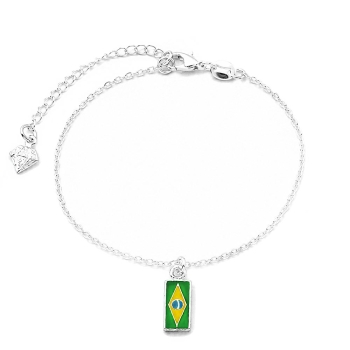 Pulseira folheada a prata com pingente em forma da bandeira do Brasil