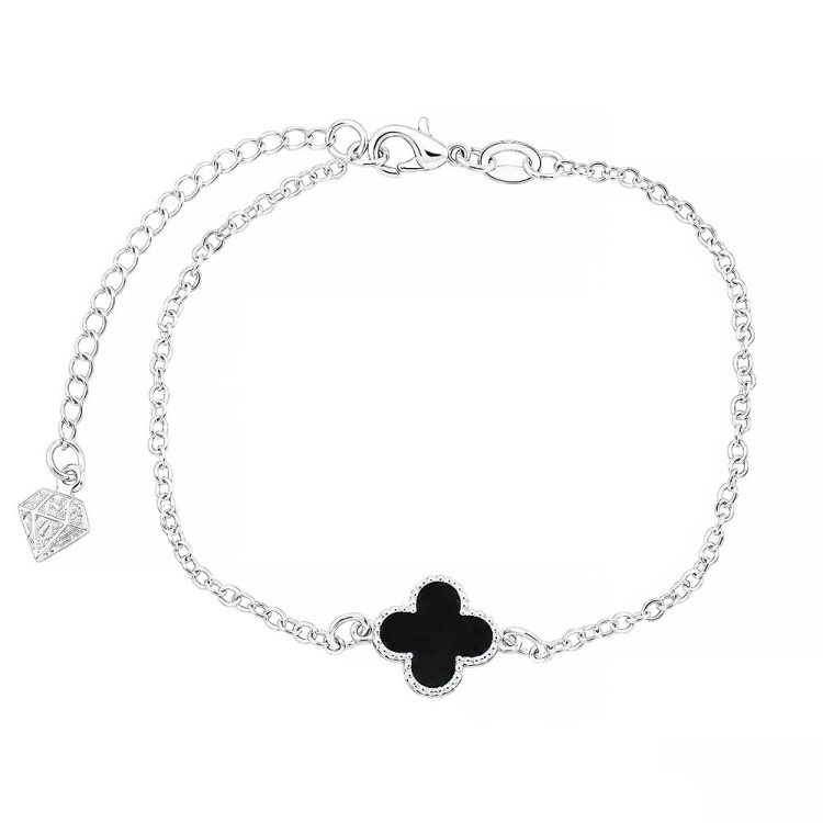 Foto 1 do Produto Pulseira Virginia com pingente trevo preto folheada a prata