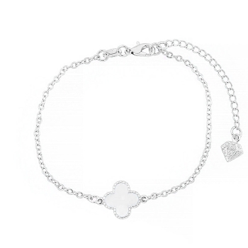 Pulseira Virginia com pingente trevo branco folheada a prata